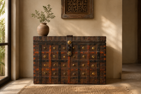 Vintage Wooden Dhamchiya Storage Chest