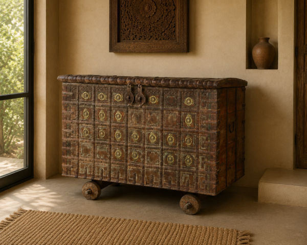 Vintage Wooden Dhamchiya Storage Chest