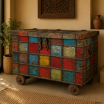 Vintage Multicolor Wooden Dhamchiya Storage Chest