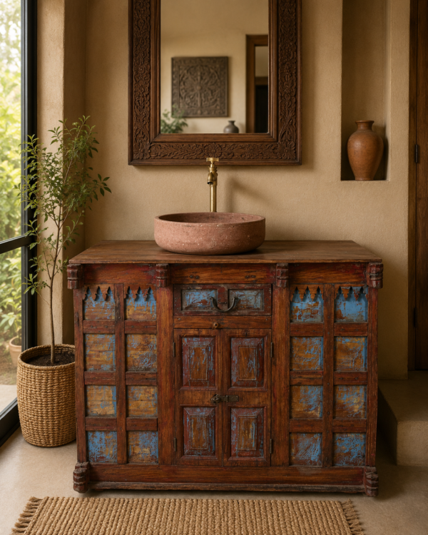 Vintage Wooden Dhamchiya Bathroom Vanity