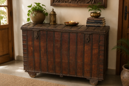 Vintage Wooden Storage Trunk Chest on Wheels | Handcrafted Rustic Blanket Chest