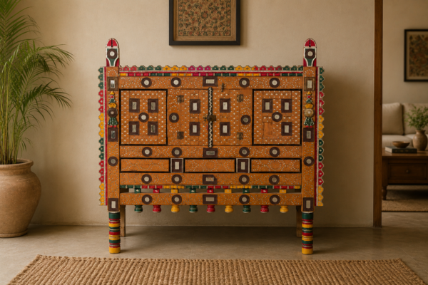 Handcrafted Vintage Wooden Sideboard Cabinet | Traditional Indian Painted Storage Console