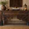 Reclaimed Antique Hand-Carved Wooden Console Table