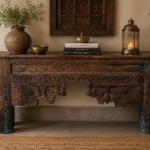 Reclaimed Antique Hand-Carved Wooden Console Table