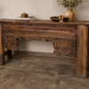 Hand Carved Wooden Console Table in Rustic Solid Wood with Traditional Floral Carvings for Entryway and Living Room1
