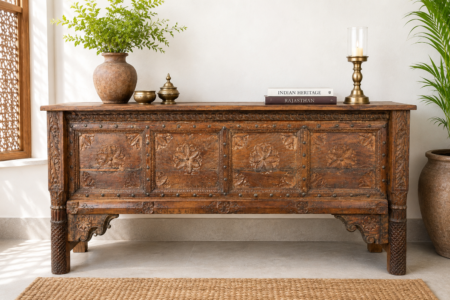 Hand Carved Wooden Storage Chest