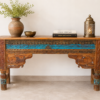 Hand Carved Rustic Console Table | Reclaimed Wood Entryway Table 59 Inch 1