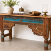 Hand Carved Rustic Console Table | Reclaimed Wood Entryway Table 59 Inch