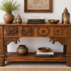 Hand Carved Wooden Console Table – Rustic Solid Wood Entryway, Hallway & Living Room Accent Table (54 x 37 x 19 Inches) 1