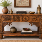 Hand Carved Wooden Console Table – Rustic Solid Wood Entryway, Hallway & Living Room Accent Table (54 x 37 x 19 Inches) 1
