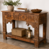 Hand Carved Wooden Console Table – Rustic Solid Wood Entryway, Hallway & Living Room Accent Table (54 x 37 x 19 Inches)