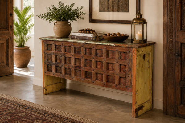 Handcrafted Vintage Reclaimed Wood Console Table with Rustic Distressed Finish for Entryway and Living Room1