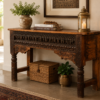 Hand Carved Solid Wood Console Table with Rustic Floral Carvings for Entryway and Living Room1