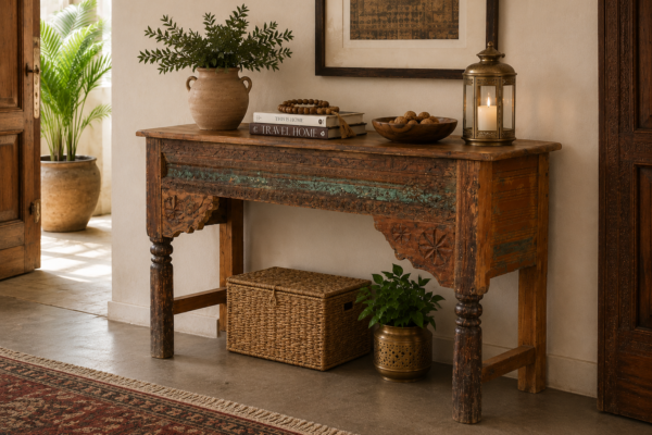 Reclaimed Wood Console Table – Handcrafted Rustic Entryway & Hallway Accent Table (67 x 35 x 16 Inches)1