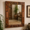 Hand Carved Wooden Wall Mirror with Rustic Decorative Solid Wood Frame for Entryway and Bedroom1