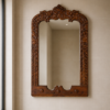 Handcrafted Carved Wooden Wall Mirror – Vintage Indian Rustic Decor1