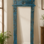 Blue Wooden Wall Mirror Frame Handcrafted from Reclaimed Solid Wood