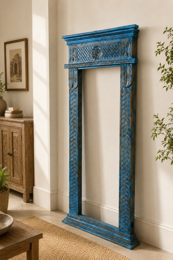 Blue Wooden Wall Mirror Frame Handcrafted from Reclaimed Solid Wood1