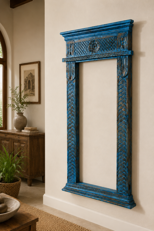 Blue Wooden Wall Mirror Frame Handcrafted from Reclaimed Solid Wood2