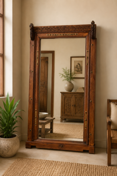Full Length Wooden Floor Mirror with Handcrafted Rustic Solid Wood Frame