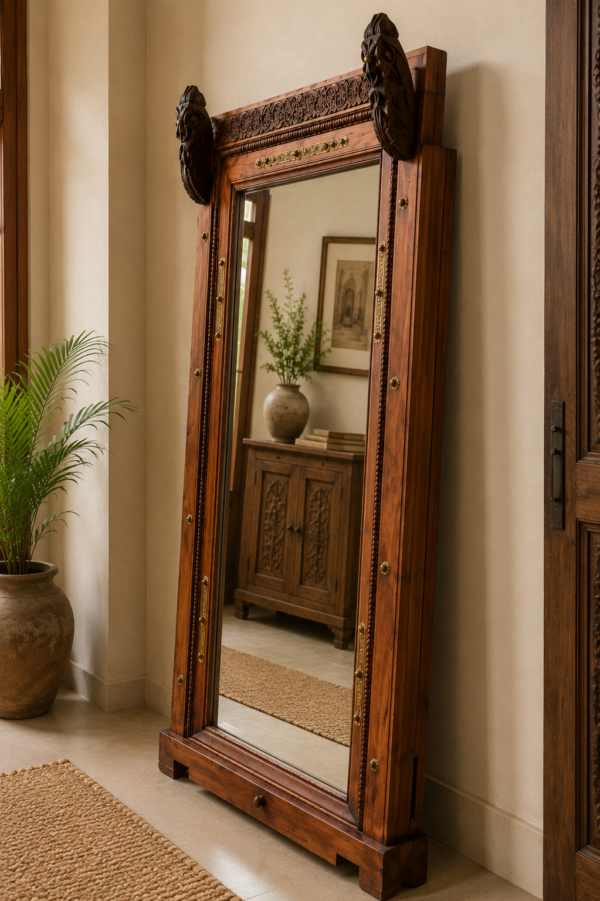 Full Length Wooden Floor Mirror with Handcrafted Rustic Solid Wood Frame3