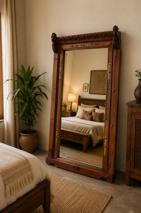 Full Length Wooden Floor Mirror with Handcrafted Rustic Solid Wood Frame2
