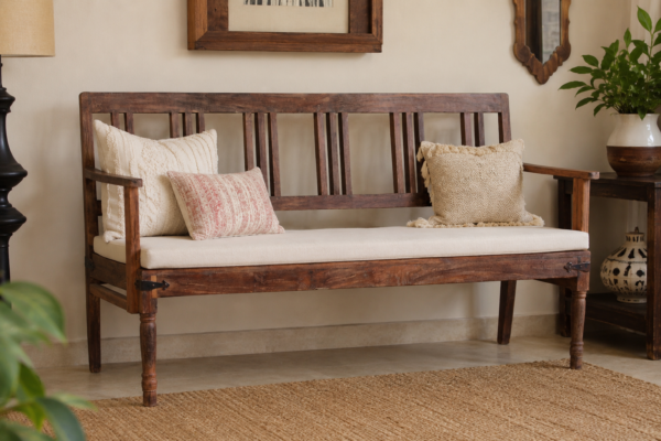 Rustic Solid Wood Bench with Backrest | Handcrafted Farmhouse Seating Bench