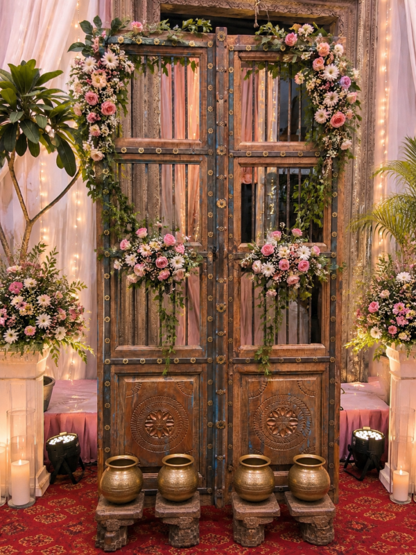 Antique Wooden Room Divider with Hand Carved Rustic Indian Panels4