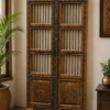 Antique Wooden Room Divider with Hand Carved Rustic Indian Panels1
