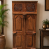 Antique Wooden Window Panel with Hand Carved Rustic Indian Design3