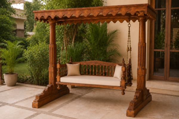 Handcrafted Wooden Garden Swing with Canopy