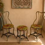 Vintage Iron Bistro Chair & Table Set – Tiger Print Hand-Painted Garden Furniture (3-Piece)