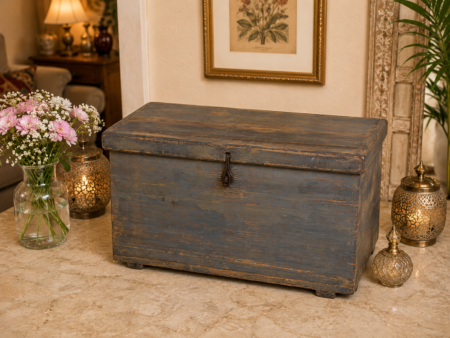 Vintage Blue Wooden Storage Trunk / Blanket Chest1