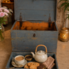 Vintage Blue Wooden Storage Trunk / Blanket Chest2