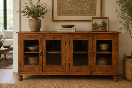 Wooden Glass Door Sideboard Cabinet