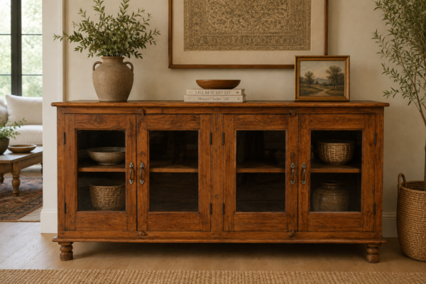 Wooden Glass Door Sideboard Cabinet