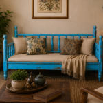 Vintage Blue Reclaimed Wood Sitting Bench