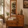 Handcrafted Solid Wood Dressing Table with Mirror, Drawer and Storage Cabinet for Bedroom