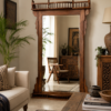 Antique Wooden Full Length Mirror handcrafted from reclaimed solid wood with rustic vintage carved frame for bedroom and hallway décor.