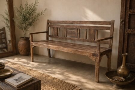 Handcrafted Rustic Solid Wood Bench