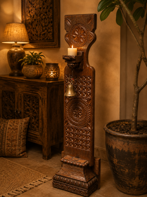 Handcrafted Wooden Wall Sconce with Candle Holder4