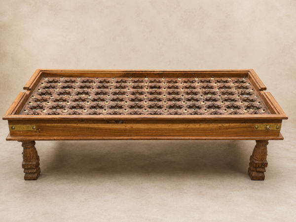Handcrafted Wooden Glass Top Coffee Table – 61 x 31 x 18 Inches-collectible vintage8