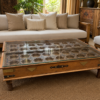 Handcrafted Vintage Wooden Coffee Table with Carved Glass Top2Handcrafted Vintage Wooden Coffee Table with Carved Glass Top3 - collectible vintage
