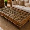 Handcrafted Vintage Wooden Coffee Table with Carved Glass Top1 Handcrafted Vintage Wooden Coffee Table with Carved Glass Top3 - collectible vintage