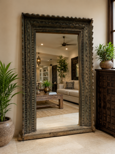 Wooden Carved Mirror-collectible vintage1