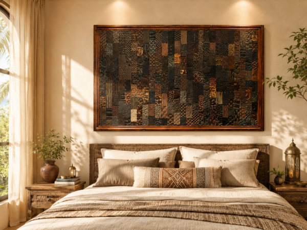 Handcrafted carved wooden wall panel with intricate rustic heritage patterns - COLLECTIBLE VINTAGE3