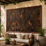 Handcrafted carved wooden wall panel with intricate rustic heritage patterns - COLLECTIBLE VINTAGE1