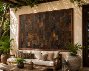 Handcrafted carved wooden wall panel with intricate rustic heritage patterns - COLLECTIBLE VINTAGE1