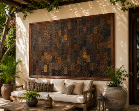 Handcrafted carved wooden wall panel with intricate rustic heritage patterns - COLLECTIBLE VINTAGE1