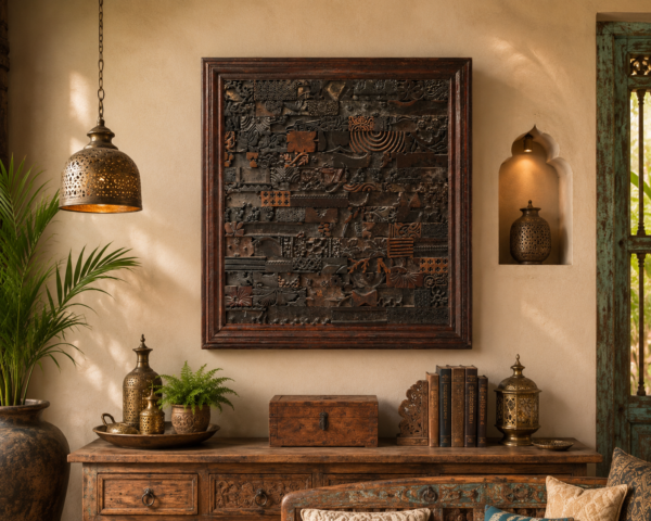 Handcrafted 3x3 feet wooden wall art with intricate vintage carved patterns and rustic frame -COLLECTIBLE VINTAGE2